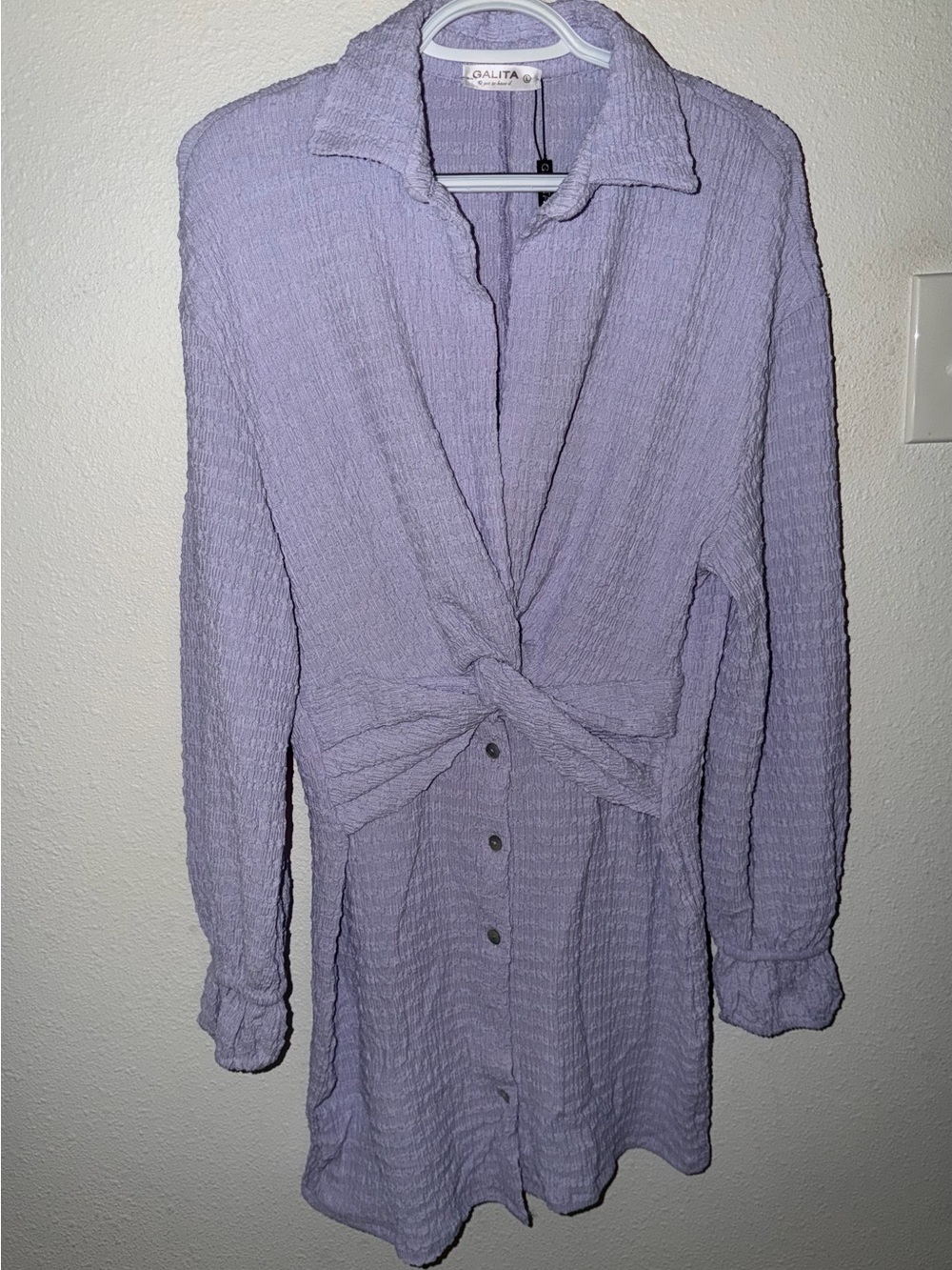 Galita Lavender Textured Twist-Front Shirt Dress NWT Stretch Fabric